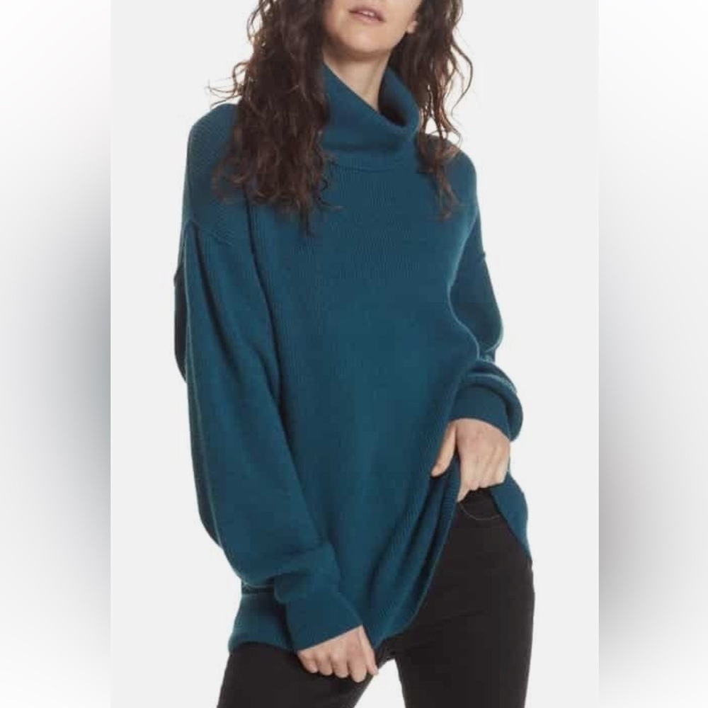 Free People We The Free Kitty Thermal Mock Cowl Neck Ocean Blue Teal - Picture 3 of 7